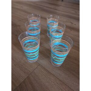 Fiesta Multi Color Striped Glass Tumblers Set of 6 Water Glasses Retro MCM